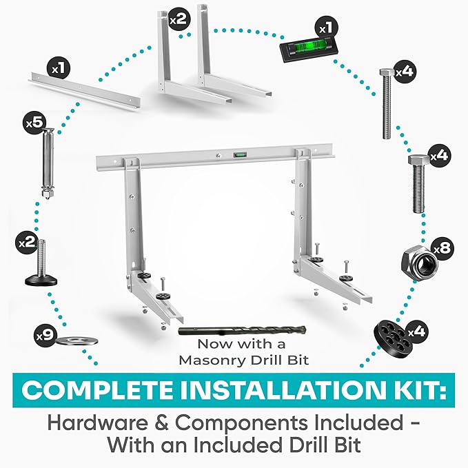 Heavy-Duty Outdoor Mini Split Wall Mount Bracket 9000 - 36000 BTU | Weatherproof Mini Split Mounting Bracket | Includes Drill Bit & Anti-Vibration Pads | Max 450lb Capacity