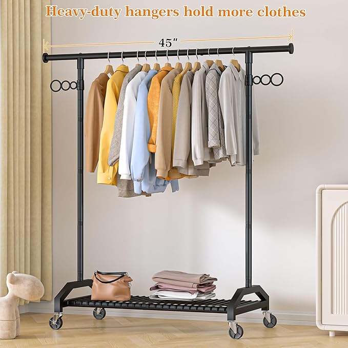 Heavy Duty Clothes Rack Clothing Racks for Hanging Clothes Garment Rack 45" Lx15.8 W x 67" H Rolling Clothes Rack with Wheels