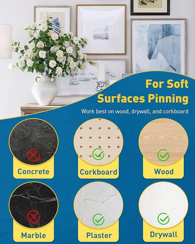 Uniclife 60 Pcs Double Headed Picture Hanging Nails, Picture Hangers, Push Pins for Wall, Double Headed Thumb Tacks, Metal Thumbtacks, Wall Hooks for Art, Photo Frame, Tapestry & Decor, Black