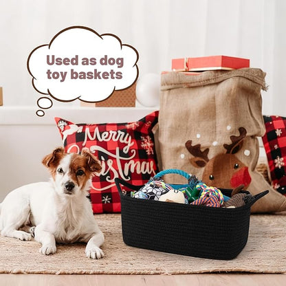 Basket for Gifts Empty, Woven Storage Basket with Gift Bag, Ribbon and Wrap Tissue Paper, Small Rope Toy Storage with Handles for Baby Shower, Dog Toy Organizer, 13.6" x 10" x 5.9”