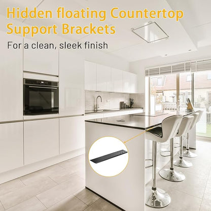 Hidden Granite Countertop Support Brackets 4 Pack 12" L x 2.5" W,3/8" Thick Heavy Duty Counter top Brackets,Flat Black Wall Mount Support Countertop Overhang Support for Quartz, Wood, Concrete,Island