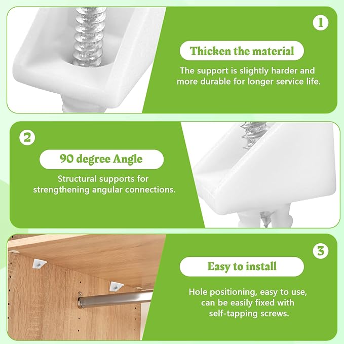 SuperDi White Shelf Support Pins Brackets with Self-Tapping Screws, 90° Angle Brace Wedge Compatible with IKEA Part 101558 (Pax, KOMPLEMENT)（12 PCS）