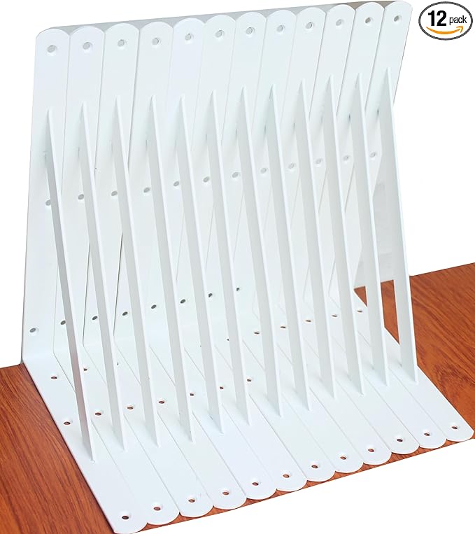 12 Pack L10 x H 8" White Heavy Duty Shelf Brackets with Screws Metal Shelf Brackets Shelf Support Angle Brackets for Shelves L Brackets Heavy Duty Floating Shelf