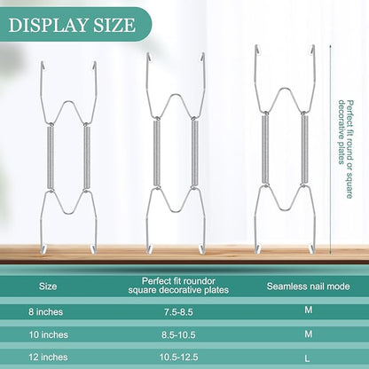 Hotop 12 Pieces Plate Hangers for Wall Stainless Steel Wire Invisible Heavy Duty Plate Hangers Display Holders with 12 Pieces Hooks for Wall Decorative(8/10/12 Inch,Silver)