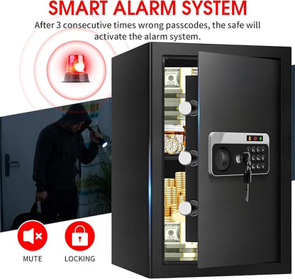 3.3 Cuft Large Fireproof Safe for Home, Security Safe Box Fireproof Waterproof with Digital Keypad, Removable Shelves and Alarm System, Anti-theft Personal Safes for Home Use Fire and Water Proof