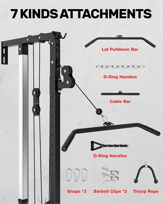 RC01 Foldable LAT Pulldown Machine with Adjustable seat, Wall Mount Cable Station with 16 Adjustable Positions, Cable Machine Home Gym 2 in 1, Functional Trainer with Rowing and LAT Pulldown