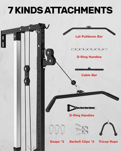 RC01 Foldable LAT Pulldown Machine with Adjustable seat, Wall Mount Cable Station with 16 Adjustable Positions, Cable Machine Home Gym 2 in 1, Functional Trainer with Rowing and LAT Pulldown