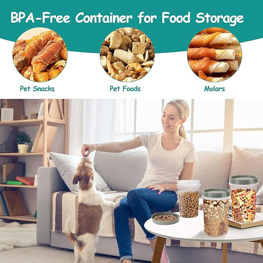 3 Pack Dog Treat Container - Airtight Dog Treat Holder with Lid - Reusable Cat Treat Container - Cute Dogs Cat Treat Cookie Container Set - Plastic Pet Dogs Cats Food Storage Container - Grey Green