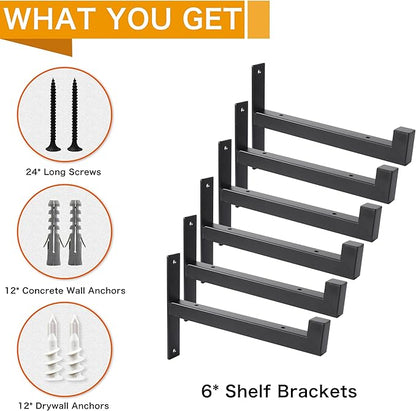 EZYDECOR 6 Pcs Heavy Duty Shelf Brackets 4 Inch Wall Mounted Industrial Metal Shelving Supports with Lip