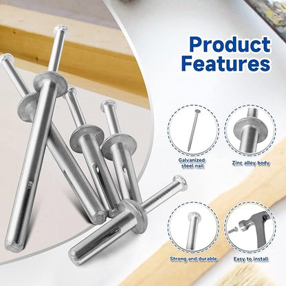 meite Hammer Drive Anchors 1/4" x 4" for Industrial Machinery & Heavy-Duty Structures, Extra-Long Concrete Anchors, Zinc-Plated Steel, Ideal for HVAC, Electrical & More (5 Boxes)