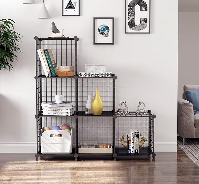 AWTATOS Wire Cube Storage Organizer, Closet Organizers and Storage, Metal 6 Cube Storage Shelves Bookshelf, Portable Closet Clothes Organizer for Bedroom, Home, Office, Black