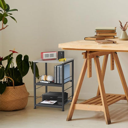 MOOACE Rustic 3 Tier End Table with Wheel,Side Table Nightstand Storage Shelf for Bedroom,Kitchen,Living Room and Office, Stable Metal Frame,Wood Top, Easy Assembly - Gray