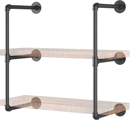 Yuanshikj 2Pc (28" Tall,12" deep,3/4") Industrial Wall Mount Iron Pipe Shelf Shelves Shelving Bracket Black DIY Bookshelf Storage Office Room Kitchen (2 Pcs 3Tier Hardware Only)