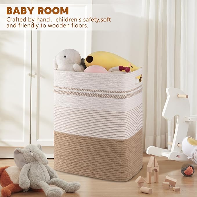 Laundry Basket, Large Woven Rope Tall Laundry Basket with Handles, Decorative Storage Basket for Clothes and Blankets in Living room, Bedroom
