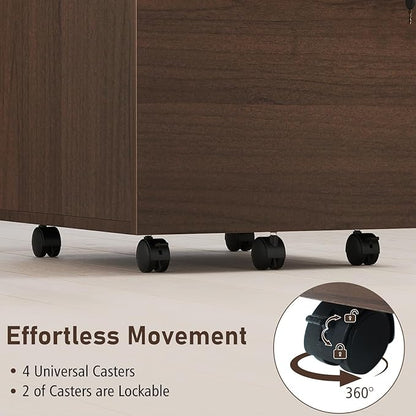 Giantex 3-Drawer File Cabinet with Lock, 27-Inches Storage Cabinet with 2 Side Hooks, Mobile Printer Stand, Wheels, 4 Keys, Vertical Filing Organizer fits Letter/A4 Size for Home Office (Brown)