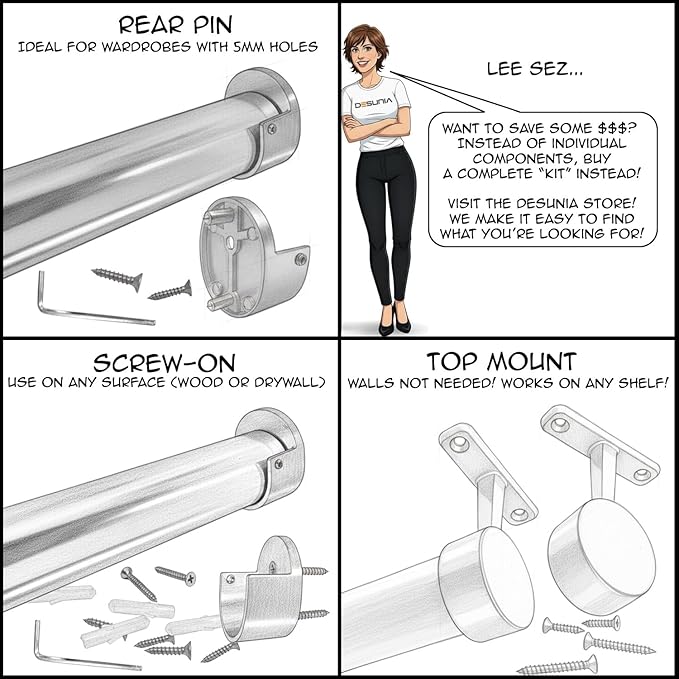 72" HEAVY DUTY Round Closet Rod | 32mm Diameter | Polished Chrome Clothes Pole | 2 Pack