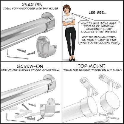 72" HEAVY DUTY Round Closet Rod | 32mm Diameter | Polished Chrome Clothes Pole | 2 Pack