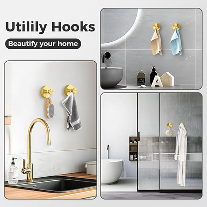 Shower Hooks for Inside Shower,Large Suction Cup Hooks for Glass Window,Removable Towel Hooks for Bathrooms,4 Packs(Gold)