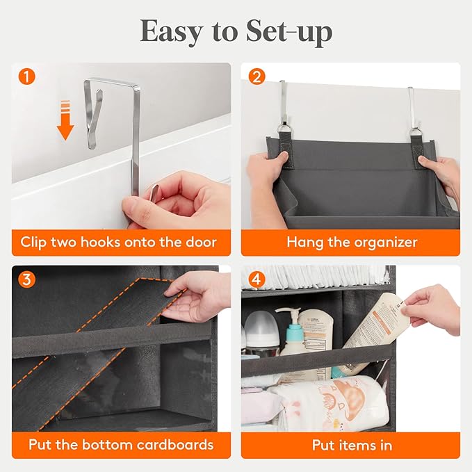 Lifewit 1 Pack Over the Door Organizer, Clear Window Hanging Storage with 4 Mesh Side Pockets, Anti Tilt 40 lbs Load Behind Door for Pantry, Nursery, Bathroom, Bedroom, Dorm, 5 Section, Gray