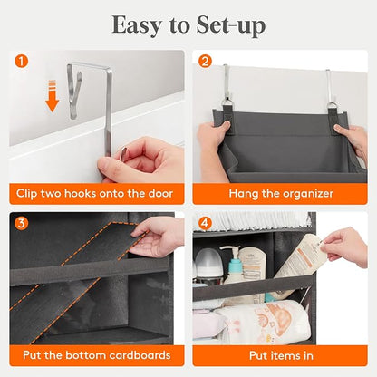 Lifewit 1 Pack Over the Door Organizer, Clear Window Hanging Storage with 4 Mesh Side Pockets, Anti Tilt 40 lbs Load Behind Door for Pantry, Nursery, Bathroom, Bedroom, Dorm, 5 Section, Gray