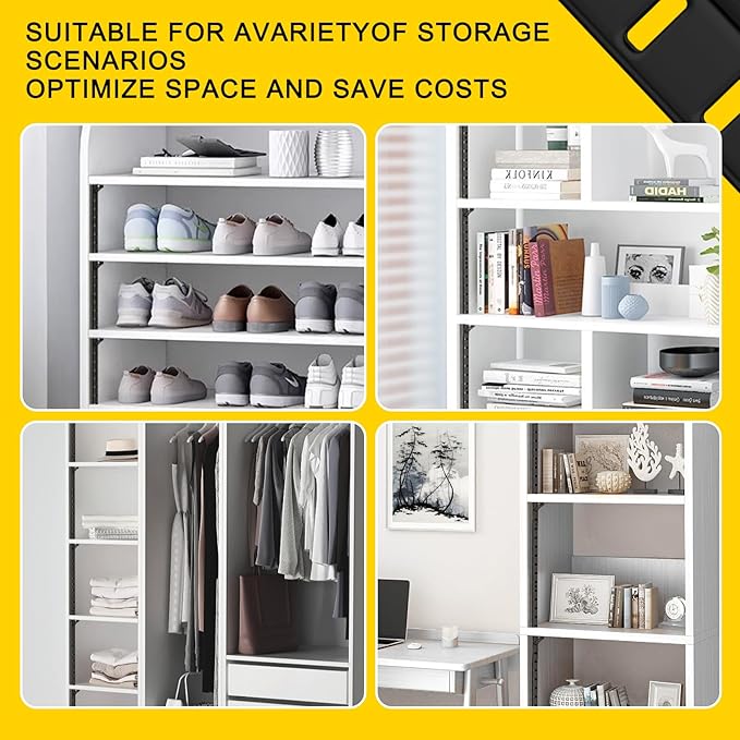 6 Pcs 36 Inch Shelf Pilaster,Adjustable Shelf Brackets,Stainless Steel Mortise Mount Pilaster Strip Standards with 18 Shelf Clips and 20 Screws for Wall Shelving System Closet Organization Storage
