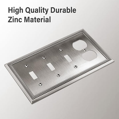 Henne Bery Sunken Pearls Heavy Duty Decorative Wall Plate Switch Plate Outlet Cover (Triple Toggle/Single Duplex, Heirloom Silver)
