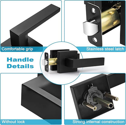Estmoon 1 Pack Passage Door Handle Matte Black Door Lever, Interior Door Knob Square Heavy Duty Non-Locking Handlesets Hall Closet Handle, Reversible for Right & Left Sided Doors