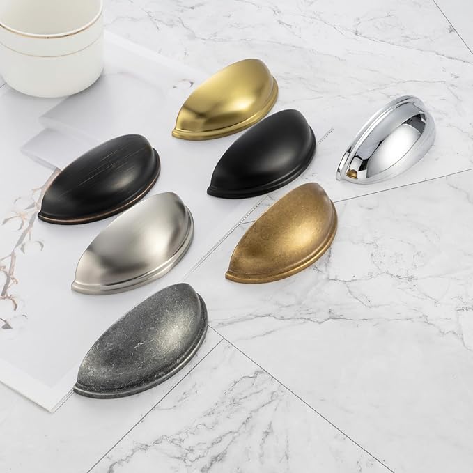 KOOFIZO 10 Pack 3 Inch Bin Cup Drawer Pulls Brushed Gold Cabinet Handles Gold Cabinet Pulls for Kitchen Cabinets Drawer Dresser Cupboard Bedroom Bathroom