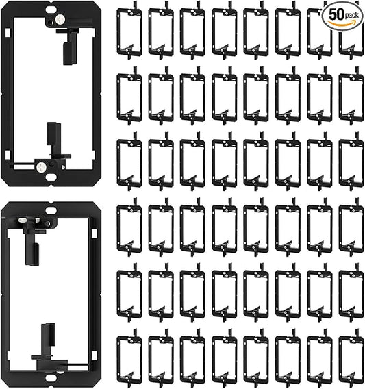 FGB 50 Pack Low Voltage Mounting Bracket, 1 Gang Low Voltage Box Brackets for Single Gang Wall Plate, Telephone Wires, Network Cables, HDMI, Coaxial, Speaker Cables, Black