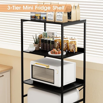 Mini Fridge Shelf Mini Fridge and Microwave Stand Over Mini Fridge Storage Rack 3 Tier Microwave and Fridge Stand Suitable for Dorm, Kitchens, Offices, Black