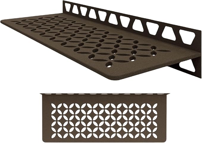 Schluter Rectangular Wall Shelf for Homeowners and Renovators - Suitable for Showers and Kitchens - 11-13/16" Length, Floral Design, Aluminum Material, Bronze Finish - SWS1D5TSOB