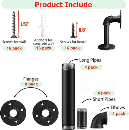 Industrial L Pipe Shelf Brackets for 7-14 in Depth Wood,Heavy-Duty 3/4" Iron,Wall Mount Floating Shelf Bracket L Metal Pipe Shelving Brackets for Wood-Black DIY Pipe Shelves(6.7*3.1 Inch 4 Pack)