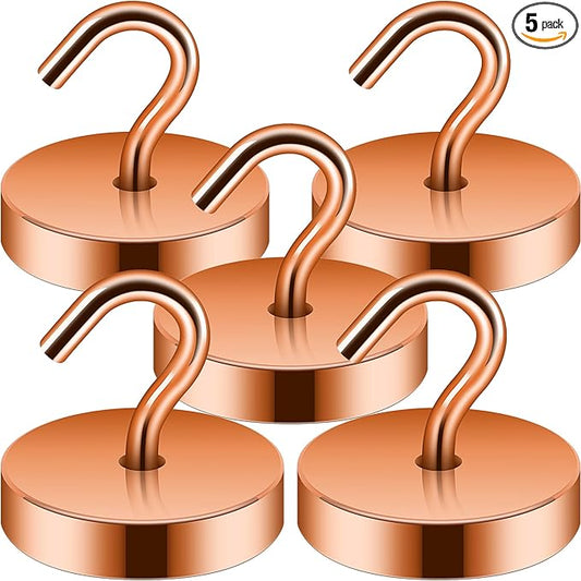 Neosmuk Magnetic Hooks, Cruise Ship Essentials, 100lb+ Heavy Duty Magnetic Hooks for Cruise Cabins, Refrigerator, Grill, Hanging, and Travel | Extra Strong Must-Haves Magnet Hook,Bronze, 5 Pack