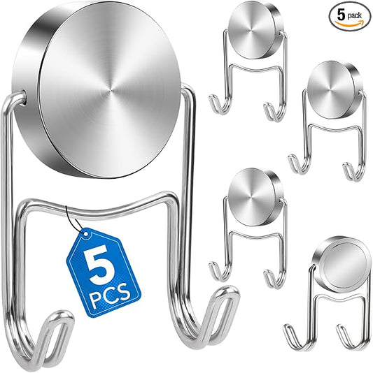 LOVIMAG Magnetic Hooks, 80lbs+ 2026 Cruise Cabin Ship Essentials Magnet Hook Heavy Duty Strong Magnets Refrigerator Fridge Hanging for Classroom Beach Vacation Kitchen Home Must Haves 5 Pcs (Silver)