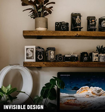 LEOPO 10 inch 6 Pack Floating Shelf Brackets, 1/5” Thick Heavy Duty Rustic Industrial Shelf Bracket, Floating Hidden Metal Bracket