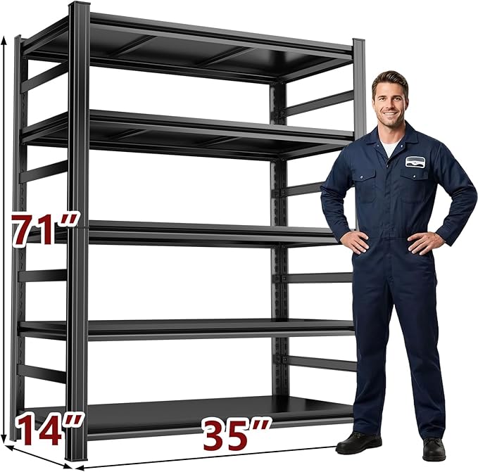 Metal Garage Shelving 5-Tier Adjustable Shelves Heavy Duty Freestanding Shelf Unit 3000lb Capacity Storage Rack, Ideal for Garage, Warehouse, Workshop, Basement, Home (71" H×35" W×14" D)