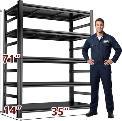 Metal Garage Shelving 5-Tier Adjustable Shelves Heavy Duty Freestanding Shelf Unit 3000lb Capacity Storage Rack, Ideal for Garage, Warehouse, Workshop, Basement, Home (71" H×35" W×14" D)