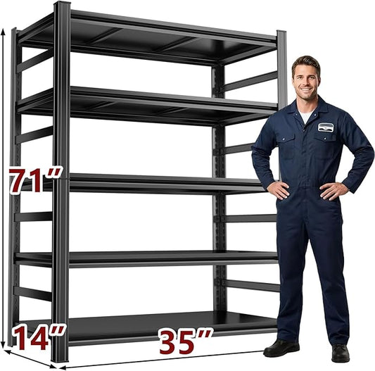 Metal Garage Shelving 5-Tier Adjustable Shelves Heavy Duty Freestanding Shelf Unit 3000lb Capacity Storage Rack, Ideal for Garage, Warehouse, Workshop, Basement, Home (71" H×35" W×14" D)