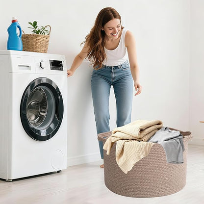 65L Large Blanket Basket,19.7" L x 19.7" W x 13" H Rope Woven Baskets with Handles, Toys Storage Bins,Laundry Basket Perfect for Living Room, Nursery,Bedroom,Home Organization,Brown