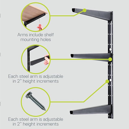 Minimalistic Black Shelf Brackets by Delta Cycle, Set of 6 Fully Adjustable 12-inch Heavy Duty Shelf Brackets, Holds Up to 480 lbs, Modern Shelf Bracket for Wood Shelves