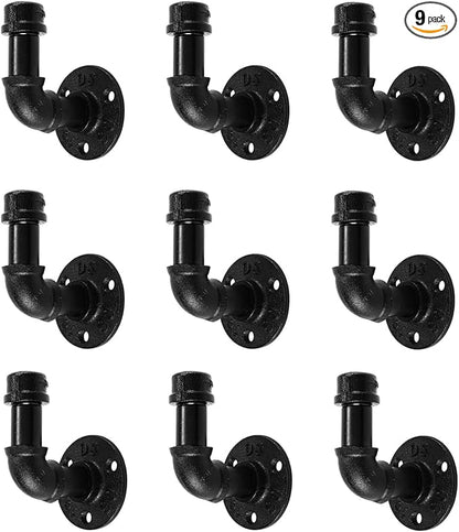 Bathroom Towel Hooks for Hanging 9 Pack Vintage Industrial Pipe Towel Holder Black Wall Mounted Heavy Duty Hook Decorative for Farmhouse Kitchen (9, Black)