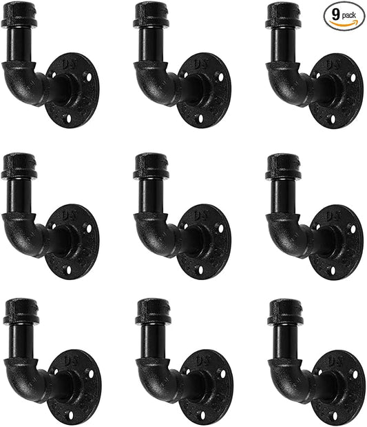 Bathroom Towel Hooks for Hanging 9 Pack Vintage Industrial Pipe Towel Holder Black Wall Mounted Heavy Duty Hook Decorative for Farmhouse Kitchen (9, Black)