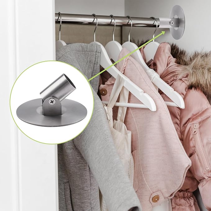 Shower Curtain Rod Bracket, 2Pcs 26mm Inner Diameter Titanium Steel Shower Curtain Rod Single Swivel Flange Curtain Rod Wall-Mount Bracket with Screws (Silver)