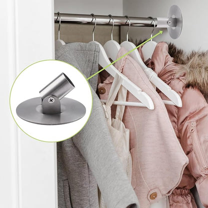 Shower Curtain Rod Bracket, 2Pcs 26mm Inner Diameter Titanium Steel Shower Curtain Rod Single Swivel Flange Curtain Rod Wall-Mount Bracket with Screws (Silver)