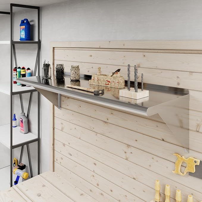 AmGood 16 in. x 48 in. Stainless Steel Wall Shelf | NSF | Metal Shelving | Garage, Laundry, Storage, Utility Room | Restaurant, Commercial Kitchen