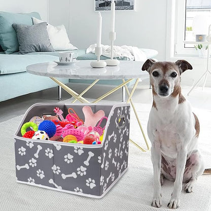 Geyecete Big Dog Toys Storage Bins Canvas Foldable Fabric Trapezoid with metal handles pet Baskets,Storage Bin Large toy box Organizer-BonePaw