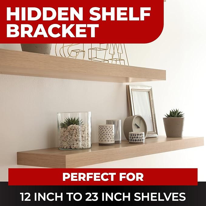 Set of 2 Floating Shelf Brackets 11 inch Multiple Mounting Location Baseplate/Heavy Duty Black Painted Mild Steel Bracket Hidden Wall Shelves Support Hardware Mount Kitchen/Nursery Decor(8 inch Rods)
