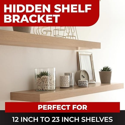 Set of 2 Floating Shelf Brackets 11 inch Multiple Mounting Location Baseplate/Heavy Duty Black Painted Mild Steel Bracket Hidden Wall Shelves Support Hardware Mount Kitchen/Nursery Decor(8 inch Rods)