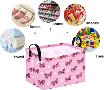 Rectangle Pink Bowknot Gift Storage Basket Home Shelf Storage Basket Organizer Box Clothes Laundry Hamper Nursery Basket Laundry Basket with Handles