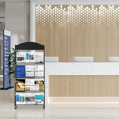 4-Tier Magazine Display Rack, 24.8" Wide Iron Brochure & Newspaper Stand